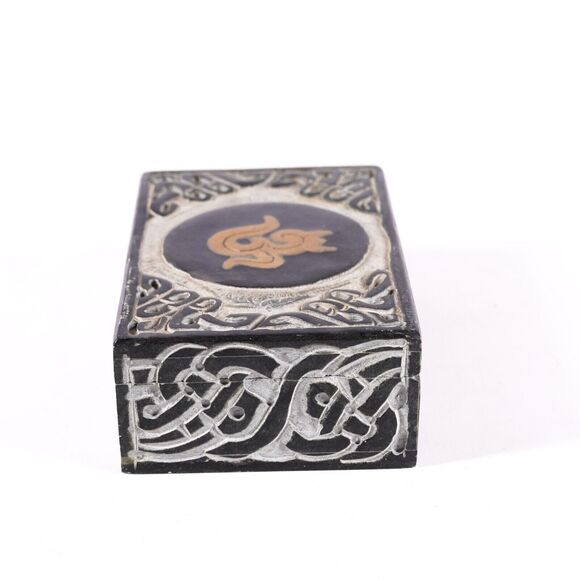 Om Spiritual Symbol 6" Carved Stone & Gold Metal Inlay Storage Container Box - Picture 6 of 9